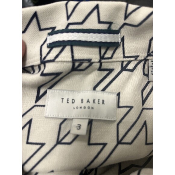 TED BAKER London Men's Shirt Black/White Stars S/S Linen/Cotton Size 3/US Medium - Picture 10 of 13